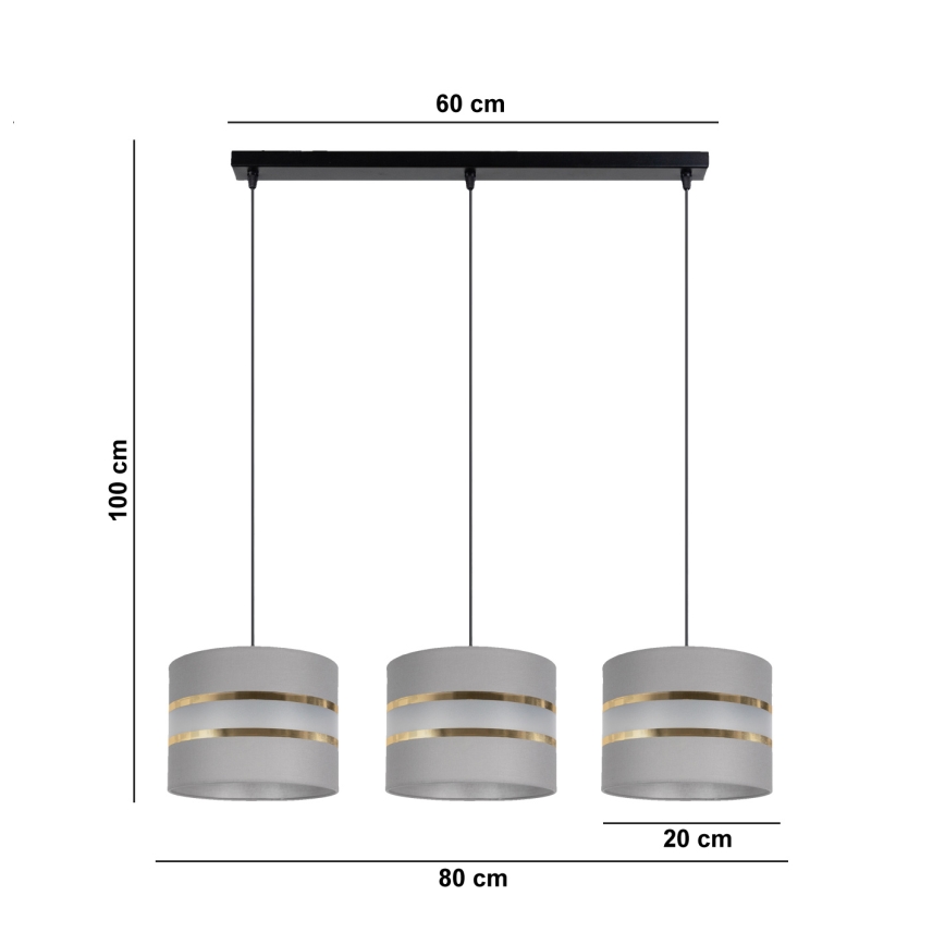 Luster na lanku CORAL 3xE27/60W/230V šedá