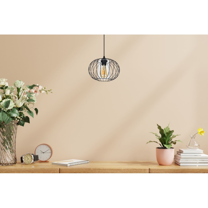 Luster na lanku CORRINI 1xE27/60W/230V pr. 25 cm čierna/číra