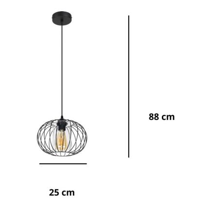 Luster na lanku CORRINI 1xE27/60W/230V pr. 25 cm čierna/číra