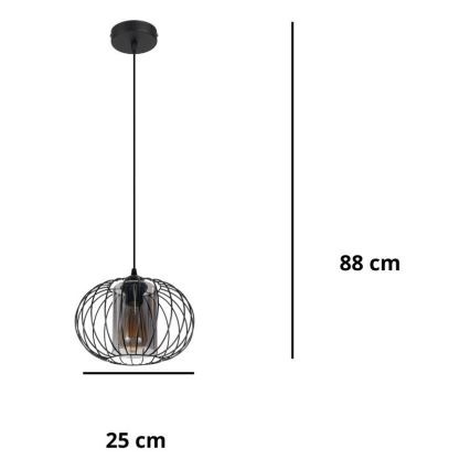 Luster na lanku CORRINI 1xE27/60W/230V pr. 25 cm čierna/šedá