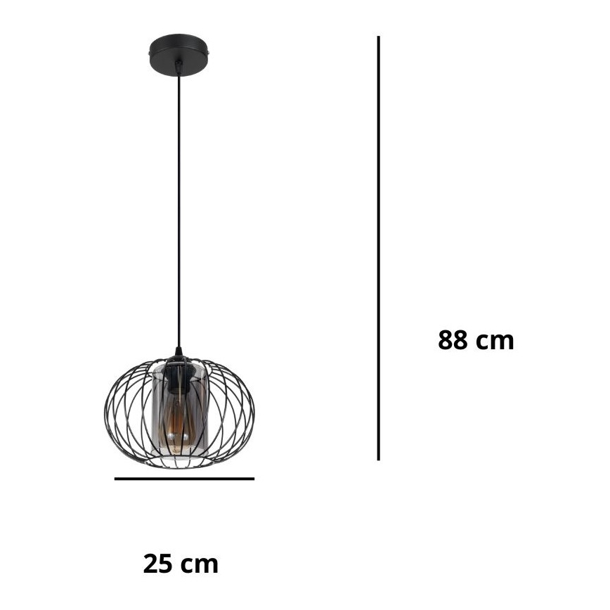Luster na lanku CORRINI 1xE27/60W/230V pr. 25 cm čierna/šedá