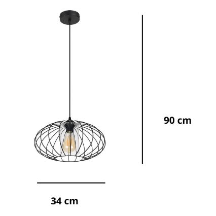 Luster na lanku CORRINI 1xE27/60W/230V pr. 34 cm čierna/číra