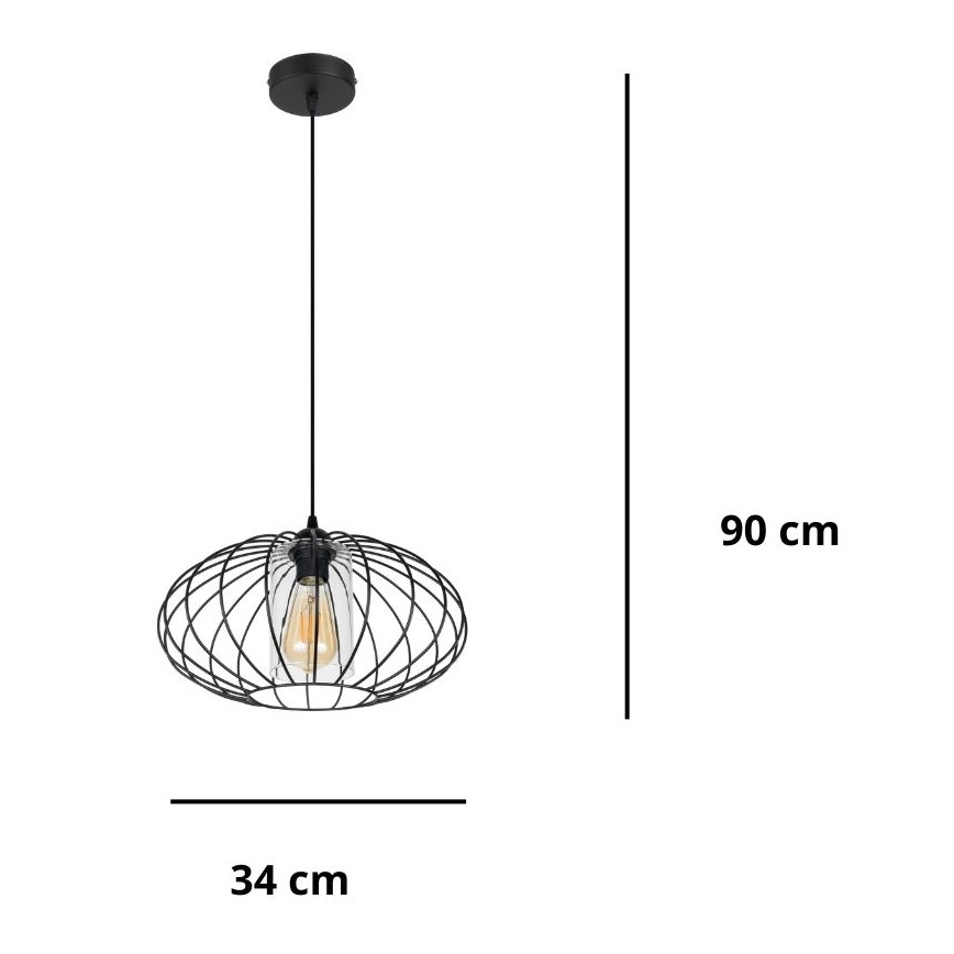 Luster na lanku CORRINI 1xE27/60W/230V pr. 34 cm čierna/číra