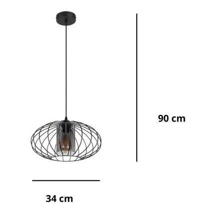 Luster na lanku CORRINI 1xE27/60W/230V pr. 34 cm čierna/šedá
