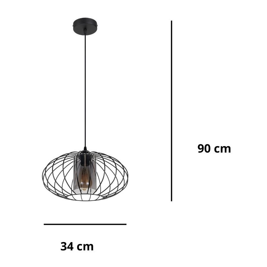 Luster na lanku CORRINI 1xE27/60W/230V pr. 34 cm čierna/šedá