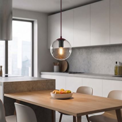 Luster na lanku COSMO 1xE14/10W/230V pr. 14 cm červená/číra