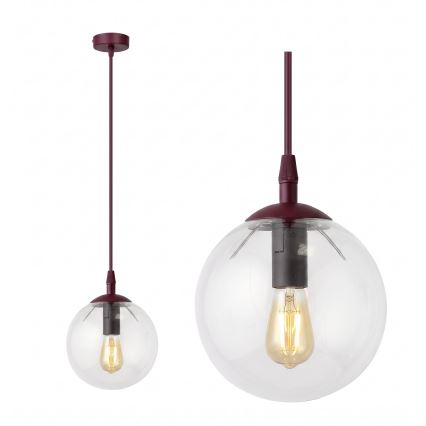 Luster na lanku COSMO 1xE14/10W/230V pr. 14 cm červená/číra