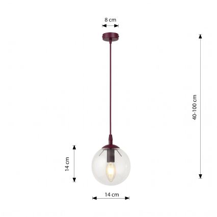 Luster na lanku COSMO 1xE14/10W/230V pr. 14 cm červená/číra