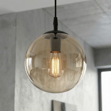 Luster na lanku COSMO 1xE14/10W/230V pr. 14 cm čierna/béžová