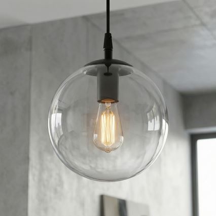 Luster na lanku COSMO 1xE14/10W/230V pr. 14 cm čierna/číra