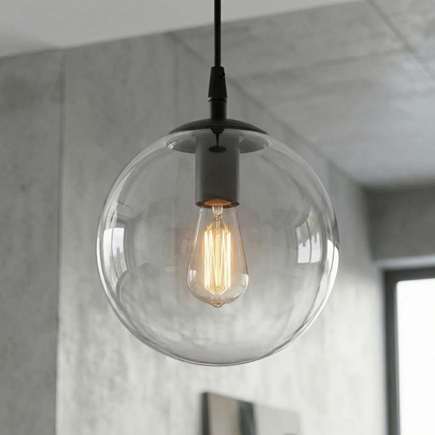 Luster na lanku COSMO 1xE14/10W/230V pr. 14 cm čierna/číra