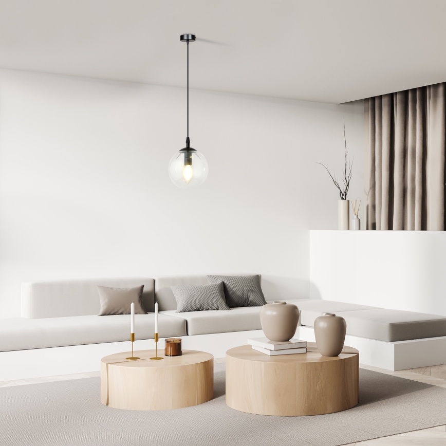 Luster na lanku COSMO 1xE14/10W/230V pr. 14 cm čierna/číra
