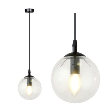Luster na lanku COSMO 1xE14/10W/230V pr. 14 cm čierna/číra