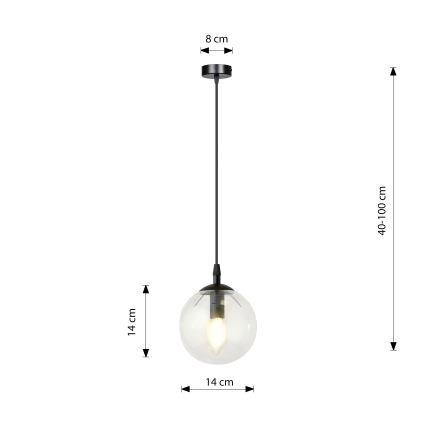 Luster na lanku COSMO 1xE14/10W/230V pr. 14 cm čierna/číra