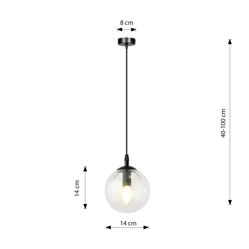 Luster na lanku COSMO 1xE14/10W/230V pr. 14 cm čierna/číra
