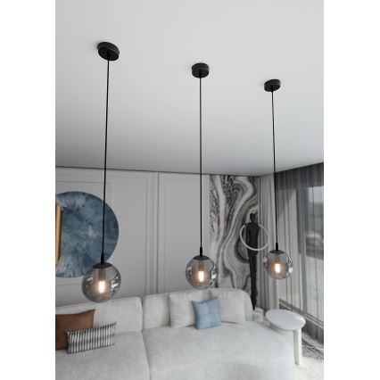 Luster na lanku COSMO 1xE14/10W/230V pr. 14 cm čierna/šedá