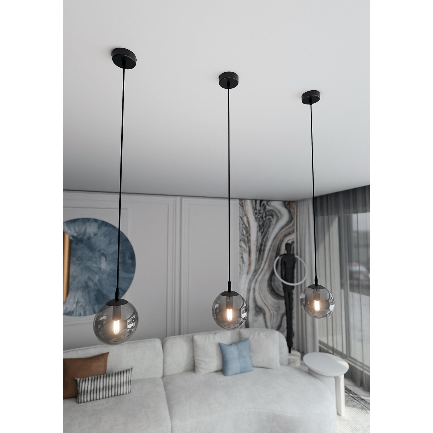 Luster na lanku COSMO 1xE14/10W/230V pr. 14 cm čierna/šedá