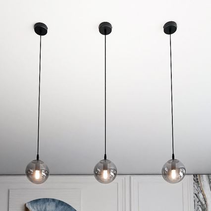 Luster na lanku COSMO 1xE14/10W/230V pr. 14 cm čierna/šedá