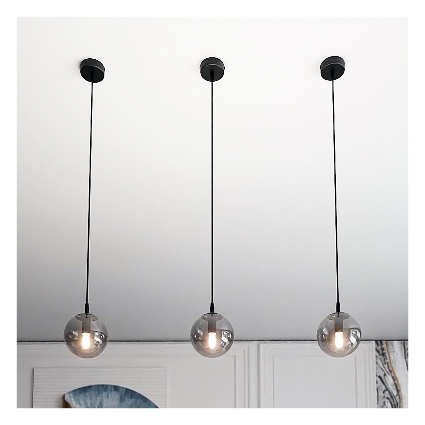 Luster na lanku COSMO 1xE14/10W/230V pr. 14 cm čierna/šedá