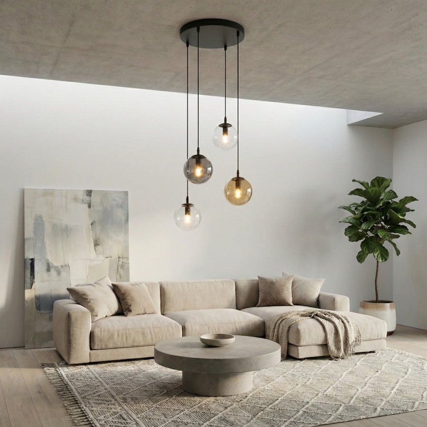 Luster na lanku COSMO 4xE14/10W/230V pr. 40 cm čierna/šedá/béžová/číra