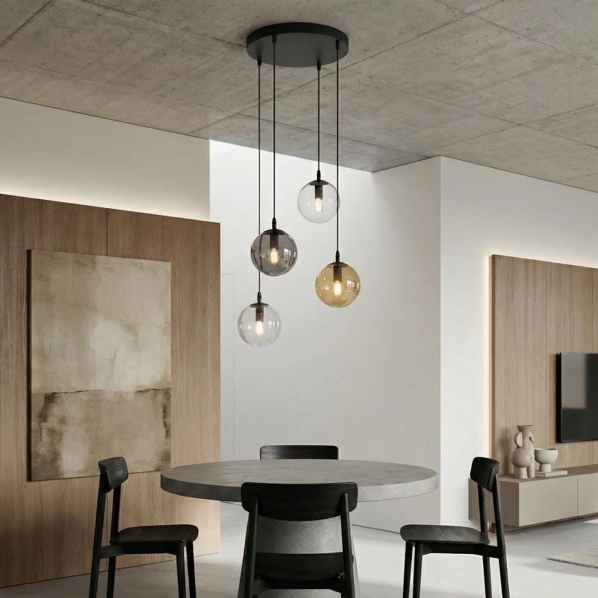Luster na lanku COSMO 4xE14/10W/230V pr. 40 cm čierna/šedá/béžová/číra