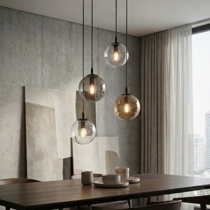 Luster na lanku COSMO 4xE14/10W/230V pr. 40 cm čierna/šedá/béžová/číra