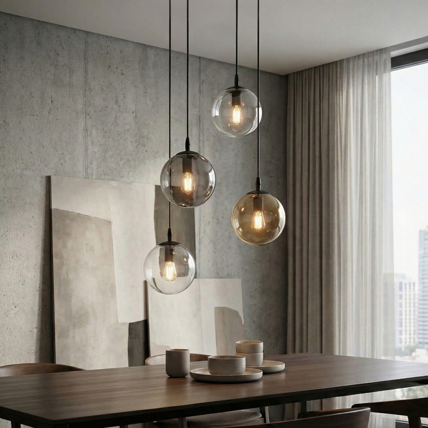 Luster na lanku COSMO 4xE14/10W/230V pr. 40 cm čierna/šedá/béžová/číra