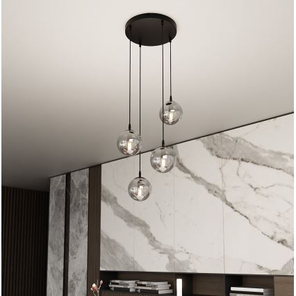Luster na lanku COSMO 4xE14/10W/230V pr. 40 cm čierna/šedá