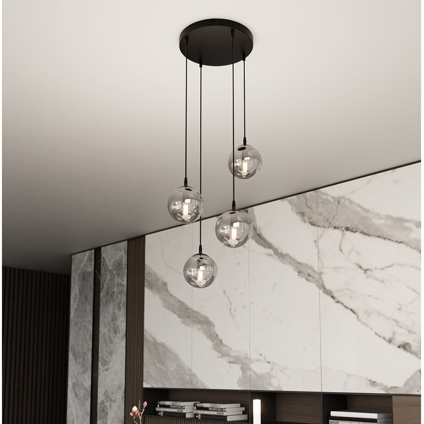 Luster na lanku COSMO 4xE14/10W/230V pr. 40 cm čierna/šedá
