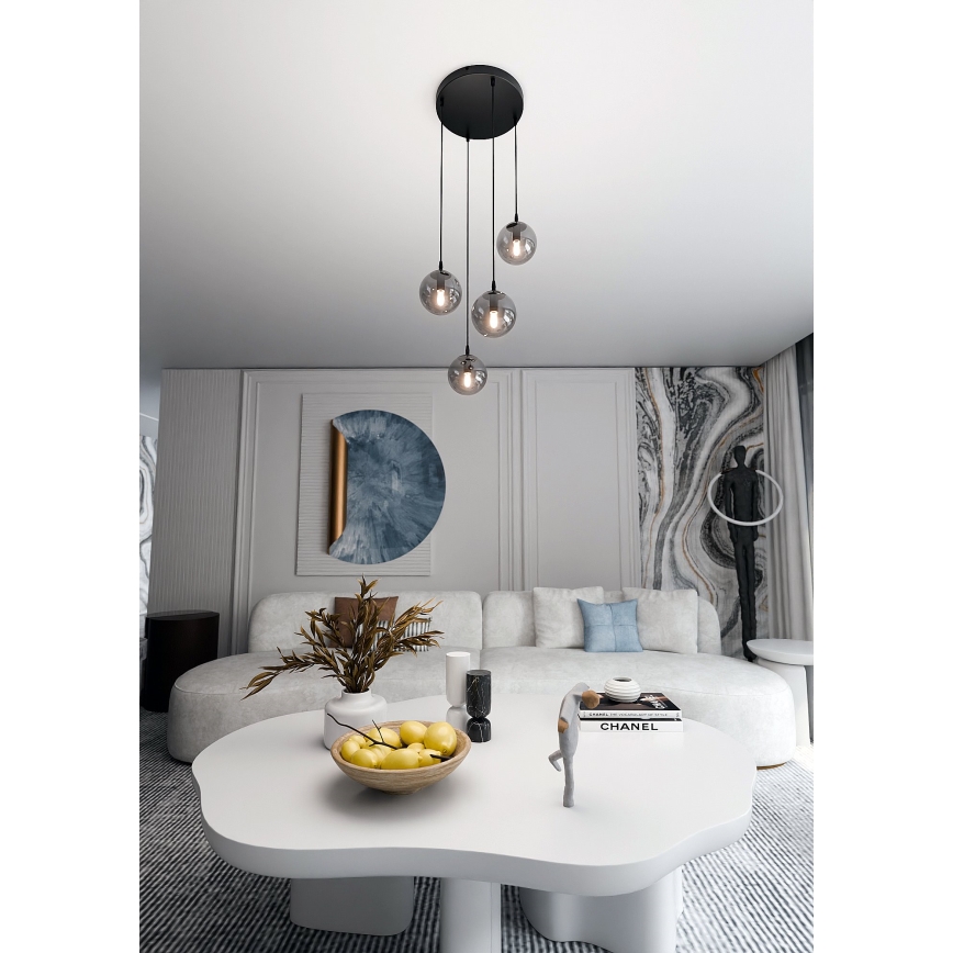 Luster na lanku COSMO 4xE14/10W/230V pr. 40 cm čierna/šedá