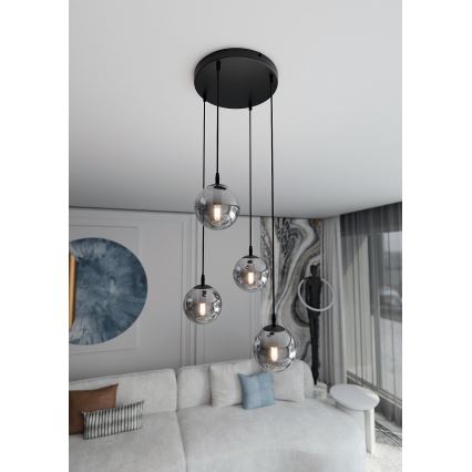 Luster na lanku COSMO 4xE14/10W/230V pr. 40 cm čierna/šedá