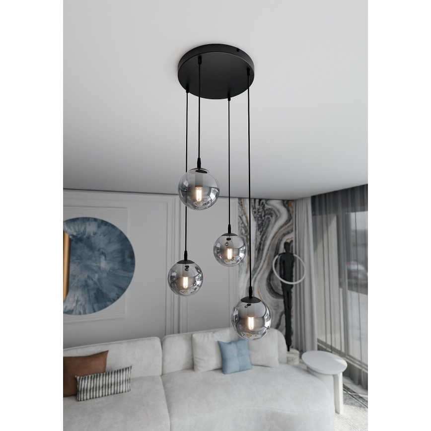 Luster na lanku COSMO 4xE14/10W/230V pr. 40 cm čierna/šedá