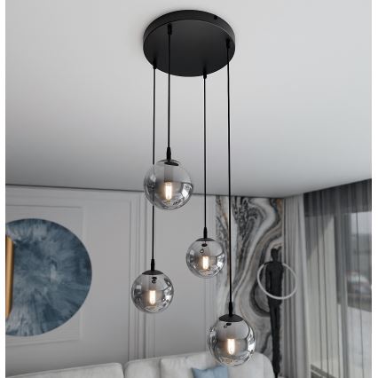Luster na lanku COSMO 4xE14/10W/230V pr. 40 cm čierna/šedá