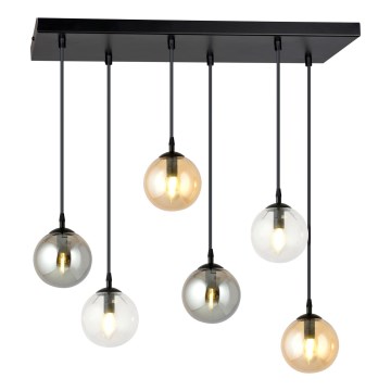 Luster na lanku COSMO 6xE14/10W/230V čierna/šedá/béžová/číra