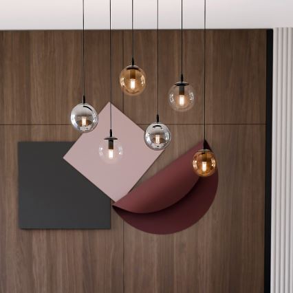 Luster na lanku COSMO 6xE14/10W/230V čierna/šedá/béžová/číra