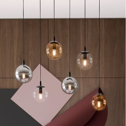 Luster na lanku COSMO 6xE14/10W/230V čierna/šedá/béžová/číra