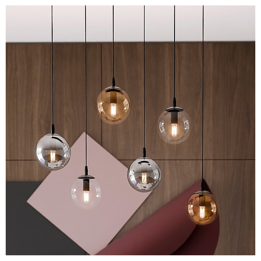 Luster na lanku COSMO 6xE14/10W/230V čierna/šedá/béžová/číra