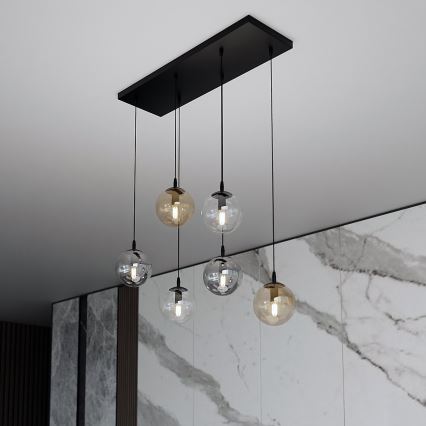 Luster na lanku COSMO 6xE14/10W/230V čierna/šedá/béžová/číra