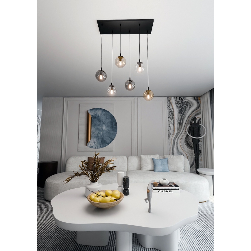 Luster na lanku COSMO 6xE14/10W/230V čierna/šedá/béžová/číra