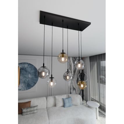 Luster na lanku COSMO 6xE14/10W/230V čierna/šedá/béžová/číra
