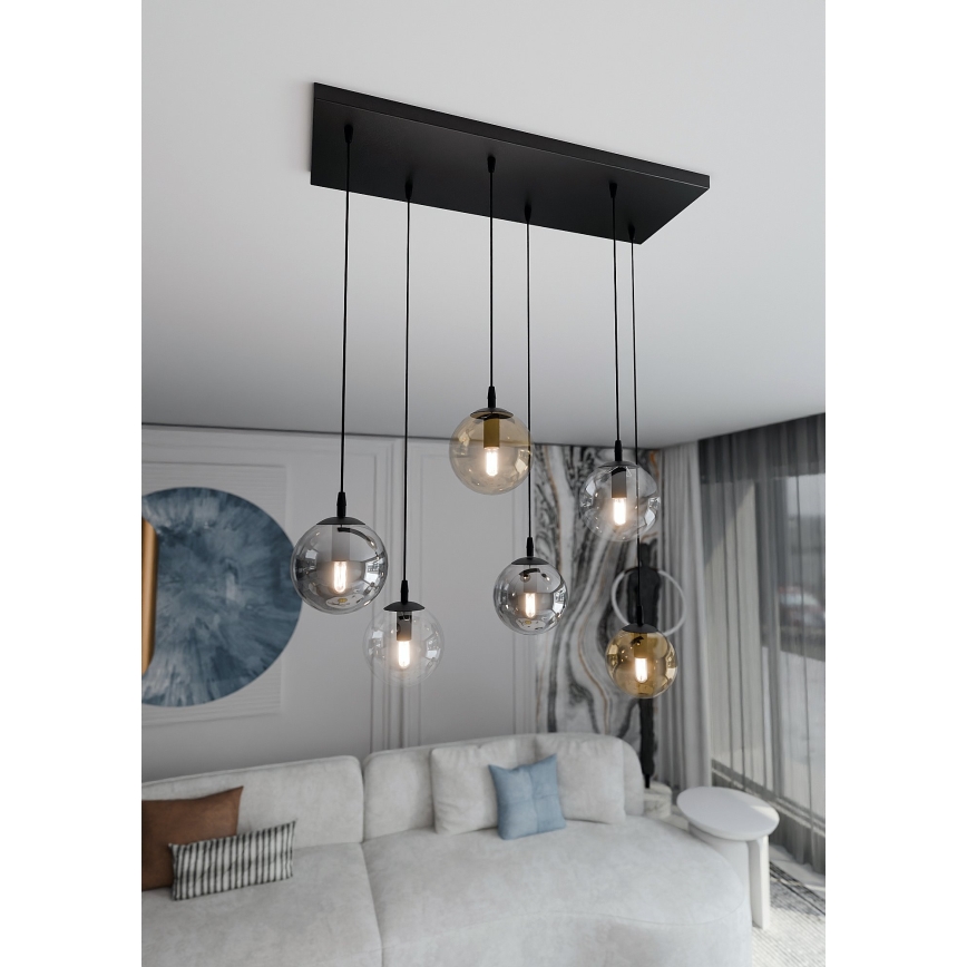 Luster na lanku COSMO 6xE14/10W/230V čierna/šedá/béžová/číra