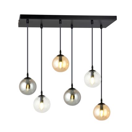 Luster na lanku COSMO 6xE14/10W/230V čierna/šedá/béžová/číra