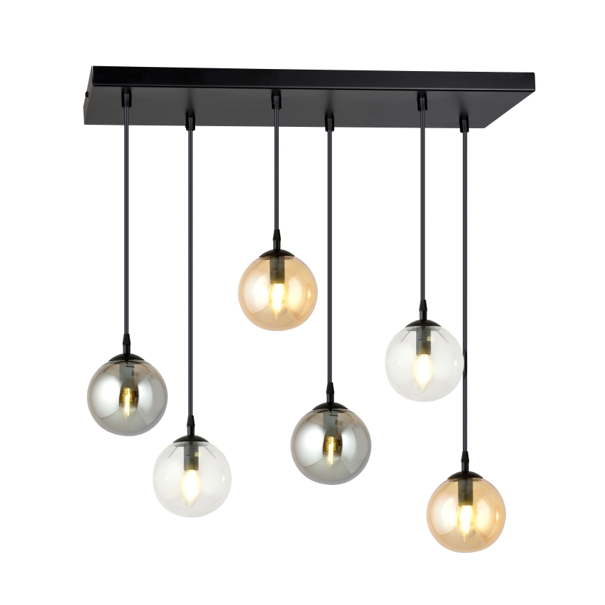 Luster na lanku COSMO 6xE14/10W/230V čierna/šedá/béžová/číra