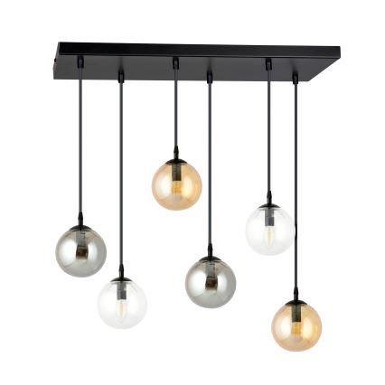 Luster na lanku COSMO 6xE14/10W/230V čierna/šedá/béžová/číra