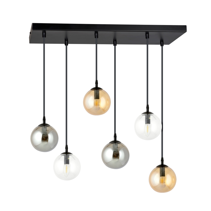 Luster na lanku COSMO 6xE14/10W/230V čierna/šedá/béžová/číra