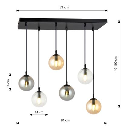 Luster na lanku COSMO 6xE14/10W/230V čierna/šedá/béžová/číra