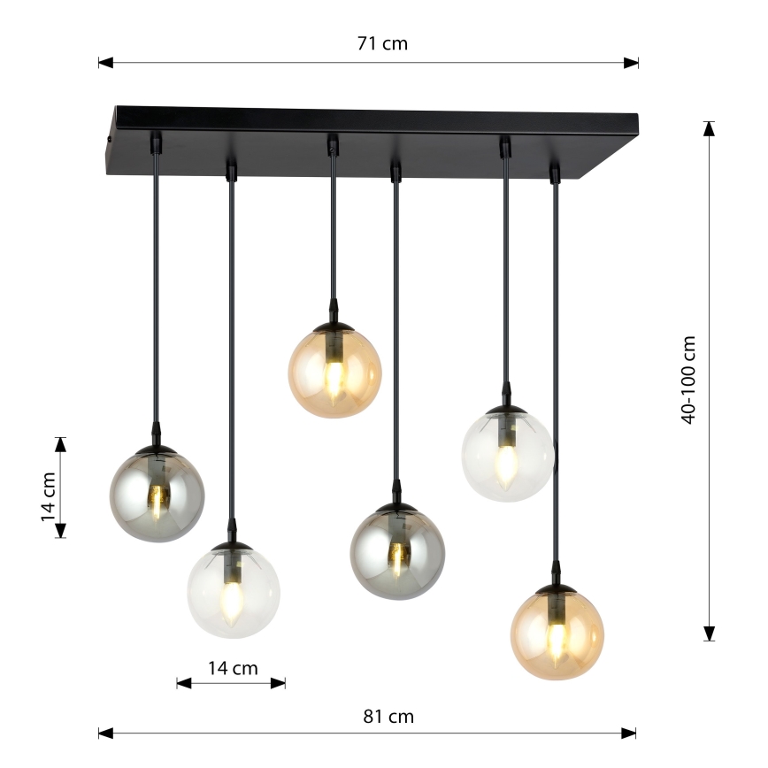 Luster na lanku COSMO 6xE14/10W/230V čierna/šedá/béžová/číra