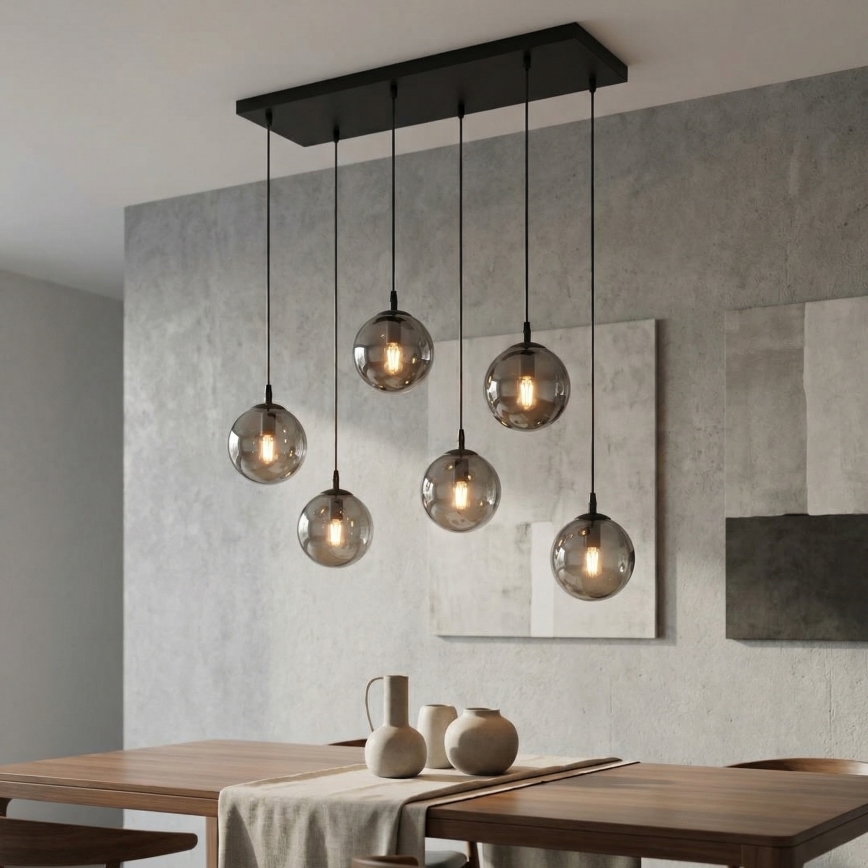 Luster na lanku COSMO 6xE14/10W/230V čierna/šedá