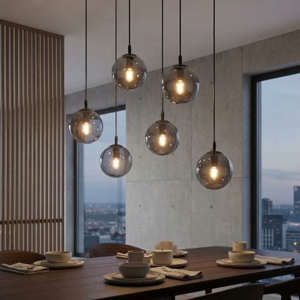 Luster na lanku COSMO 6xE14/10W/230V čierna/šedá