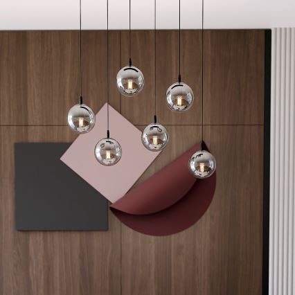 Luster na lanku COSMO 6xE14/10W/230V čierna/šedá